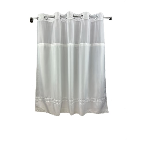 Hang2IT Cortina de Ducha de Satén Mate, 100% Poliéster, Blanco Ribete Satén 72x74, Blanco